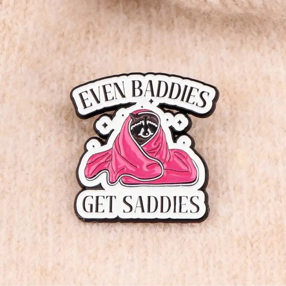 Even Baddies Get Saddies Raccoon Enamel Pin - Picture 3 of 4